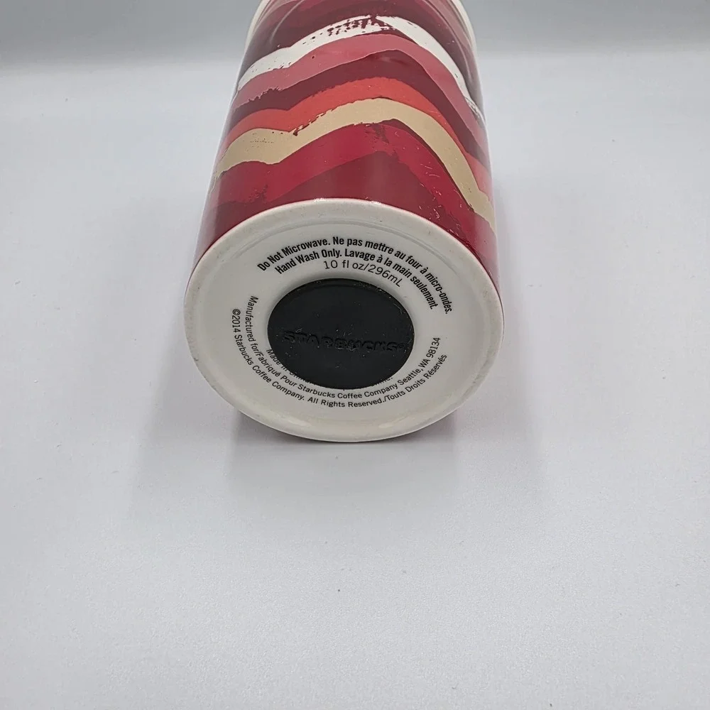 Starbucks Coffee Tumbler Mug Cup 2014  Red White Gold Stripes Ceramic Siren 10oz